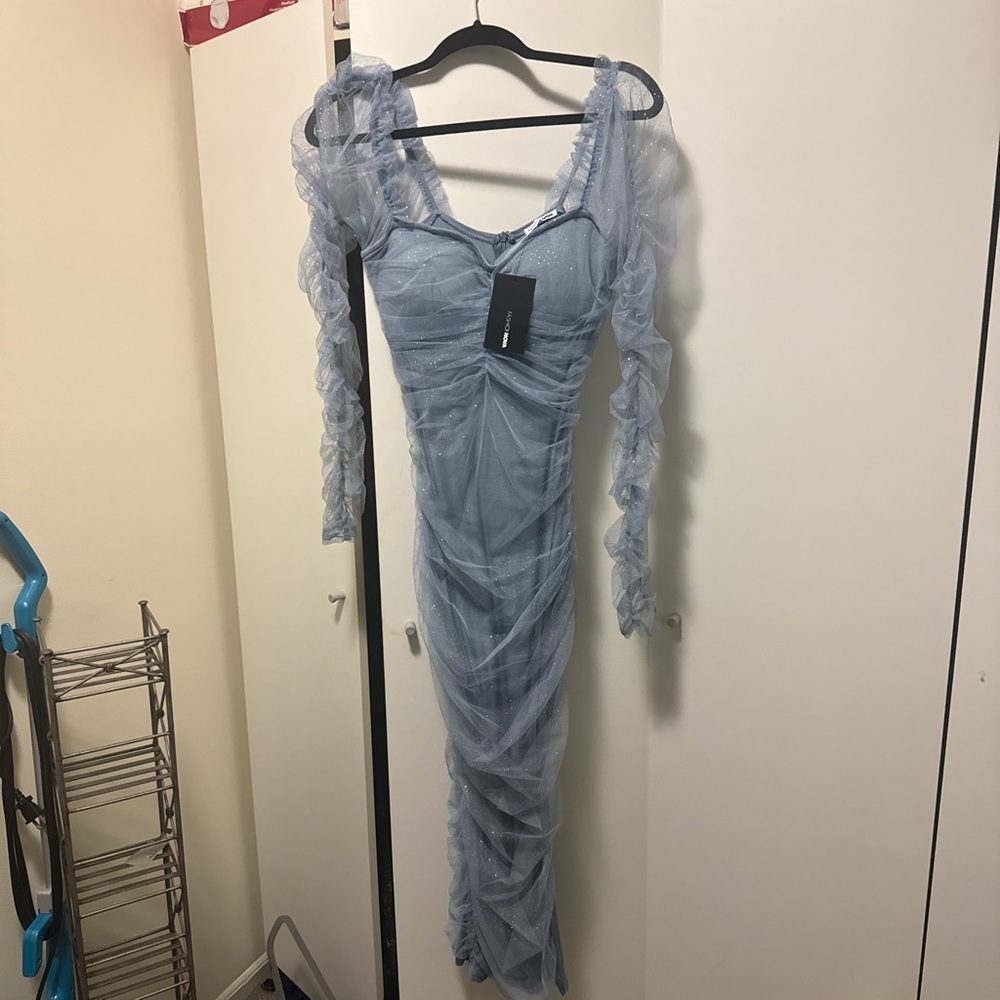 Fashion Nova Light Blue Long Sleeve Dress